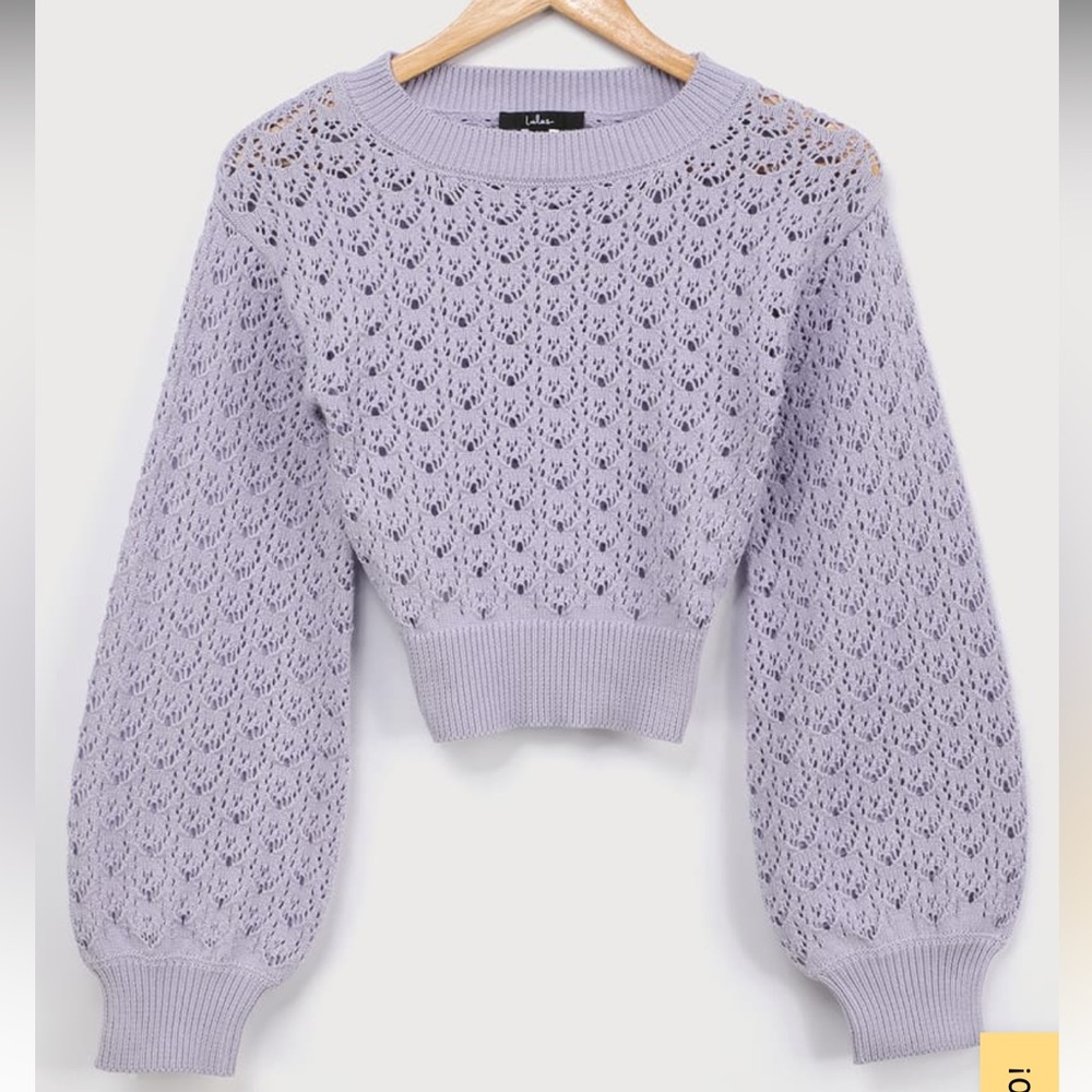 Periwinkle Lace-up cropped pointelle sweater